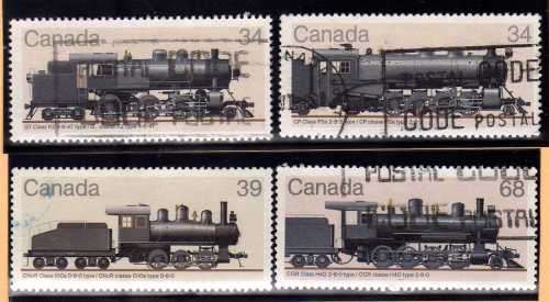 CANADA 1985 "STEAM RAILWAY LOCOMOTIVES" (3RD SERIES) SET OF 4 FINE USED. SG 1185-88. CAT 7,75 POUNDS