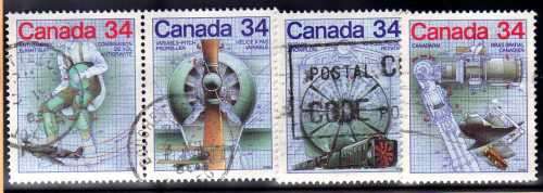 CANADA 1986 "CANADIAN INVENTIONS" (1ST SERIES) SET OF 4 VERY FINE USED. SG 1203-06. CAT 9 POUNDS.
