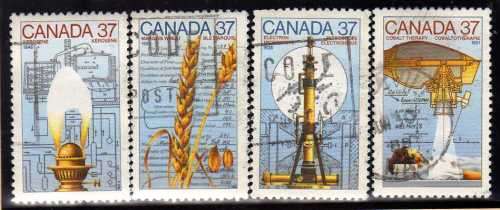 CANADA 1988 "CANADIAN INVENTIONS" (3RD SERIES) SET OF 4 VERY FINE USED. SG 1292-95. CAT 4 POUNDS.