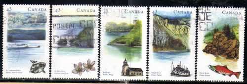 CANADA 1993 "CANADIAN RIVERS" 3RD SERIES SET OF 5 VERY FINE USED. SG 1558-62. CAT 5,50 POUNDS.