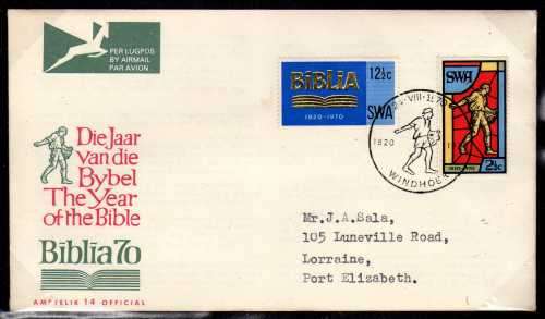 SOUTH WEST AFRICA 1970-75. 11 FDC's NO 1-10 AND 1973 DEFIN SET ON FDC. ALL VERY CLEAN. CAT R830.