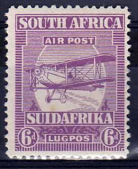 SOUTH AFRICA 1925 AIRMAIL 6d MOUNTED MINT. SACC 27. CAT R140.