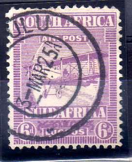 SOUTH AFRICA 1925 AIRMAIL 6d FINE USED. SACC 27. CAT R440.