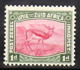 SOUTH AFRICA 1923 1d HARRISON ESSAY LARGE SCREENED CARMINE & GREEN MM.