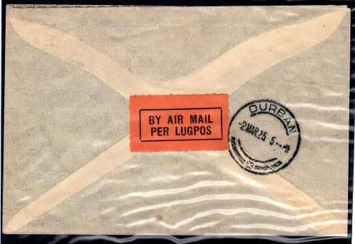 SOUTH AFRICA 1925 1ST AIRMAIL SET ON SCARCE FIRST FLIGHTCOVER "28 FEB 1925". SG 26-29. CAT R2550 ++.