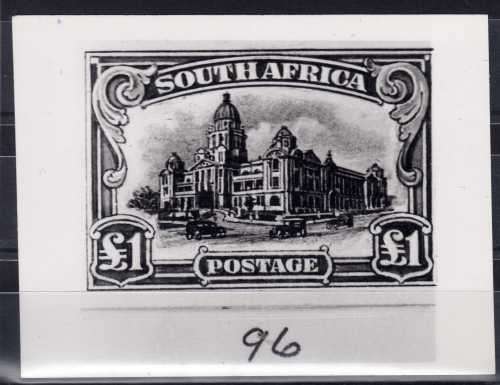 SOUTH AFRICA B&W PHOTO OF ORIGINAL ESSAY KGV 1 POUND PICT. BACK STAMP POST OFFICE ARCHIVES, ESSAYS.