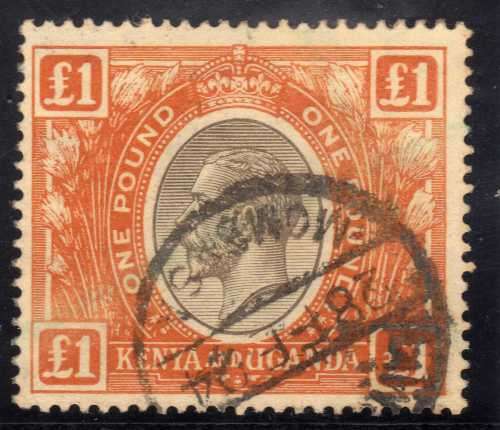 KENYA UGANDA 1922-27 1 POUND BLACK AND ORANGE VFU. SG 95. CAT 325 POUNDS. (SG 2016)