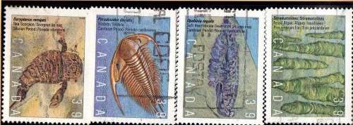 CANADA 1990 "PREHISTORIC CANADA" 1st SERIES SET OF 4 VFU. SG 1390-93. CAT 6 POUNDS.