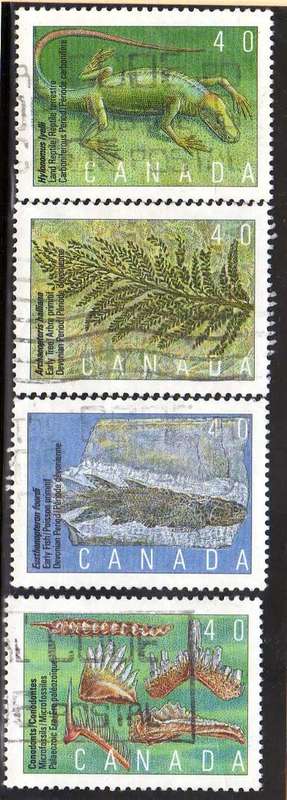 CANADA 1990 "PREHISTORIC CANADA" (2ND SERIES) SET OF 4 VFU. SG 1417-20. CAT 10 POUNDS.