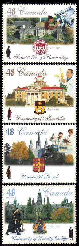 CANADA 2002 "CANADIAN UNIVERSITIES" (1ST SERIES) SET OF 4 UMM. SG 2129-32. CAT 3,40 POUNDS.