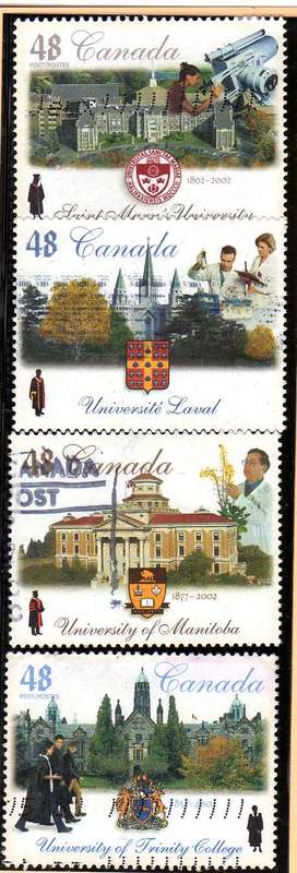 CANADA 2002 "CANADIAN UNIVERSITIES" (1ST SERIES) SET OF 4 FINE USED. SG 2129-32. CAT 3,40 POUNDS.