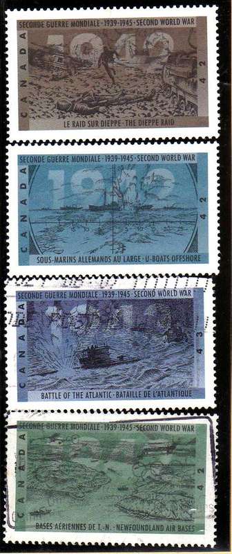 CANADA 1992 "50TH ANNIV OF WORLD WAR II" (4TH ISSUE) SET OF 4 VFU. SG 1521-24. CAT 10 POUNDS.