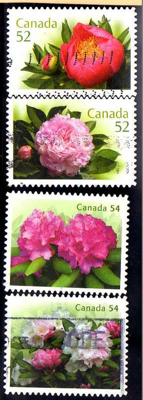 CANADA 2008 & 2009 FLOWERS 2 SETS OF 2 VFU. SG 2541-2, 2603-4. CAT 4,50 POUNDS.