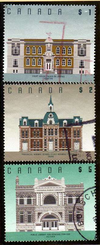CANADA 1991 "ARCHITECTURE" 3 HIGH VALUES DEFIN VERY FINE POSTAL USED. SG 1479b-1481 CAT 7,35 POUNDS.