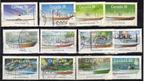 CANADA 1989, 1990, 1991 "SMALL BOATS OF CANADA" 3 SETS OF 4 VFU. CAT 14,40 POUNDS.