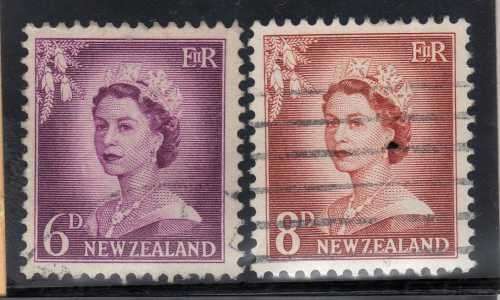 NEW ZEALAND 1955-59 DEFIN SET OF 7 VFU. SG 745-751. CAT 8,50 POUNDS.