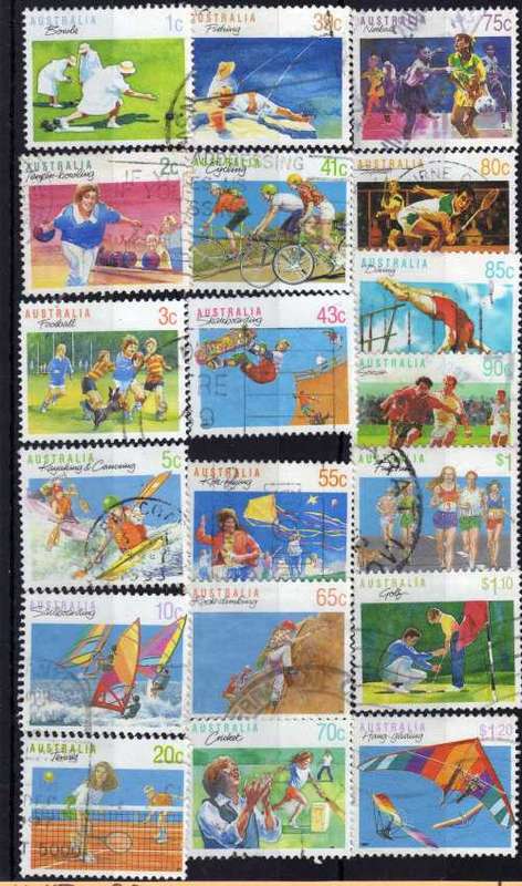 AUSTRALIA 1989 "SPORT" SET OF 19 VFU. SG 1169-94. CAT 12,50 POUNDS.