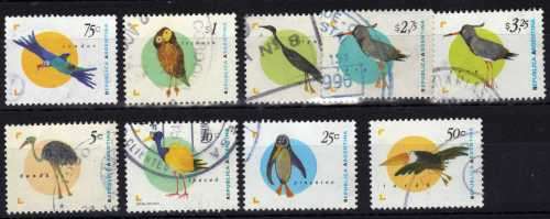 ARGENTINA 1995 BIRDS SET OF 9 VFU. SG 2425-2432. CAT 24 POUNDS.