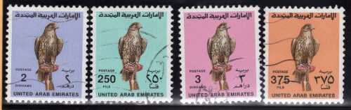 UNITED ARAB EMIRATES 1990 "SAKER FALCON" PART SET OF 4 VFU. SG 291-93 & 293d. CAT 9,70 POUNDS.