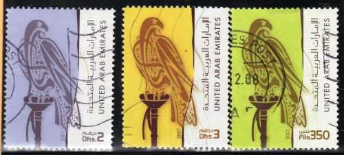 UNITED ARAB EMIRATES 2007 "FALCON ISSUE" PART SET OF 3 VFU. SG 865-67. CAT 10,40 POUNDS.