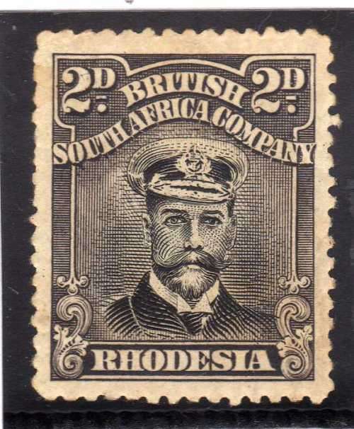 RHODESIA BSAC 1913 ADMIRALS DEFIN 2d PERF 14 DIE III BLACK & BROWNISH GREY? LMM. SACC 255. CAT R380.