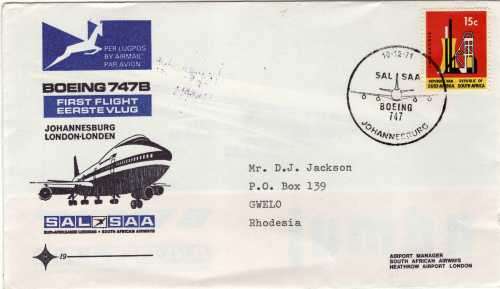 SOUTH AFRICA 1971 SAA FLIGHT JOHANNESBURG - LONDON OFFICIAL COVER NO 19 VFU. CAT R130 (SACC 2023-25)