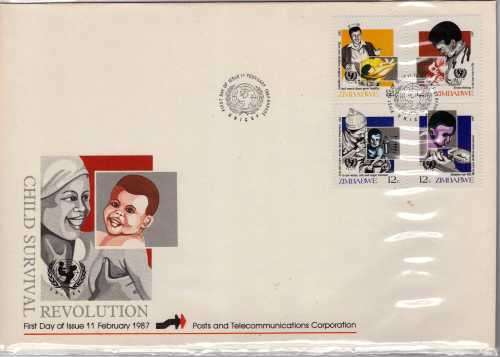 ZIMBABWE 1987 "CHILD SURVIVAL" SET OF 4 ON FDC. SG 706-709. STAMPS CAT 4,50 POUNDS.