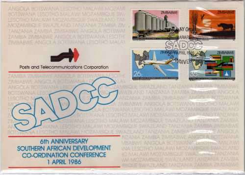 ZIMBABWE 1986 "6th ANNIV SA DEVELOPMENT CONF" SET OF 4 ON FDC. SG 690-693. STAMPS CAT 4,50 POUNDS.