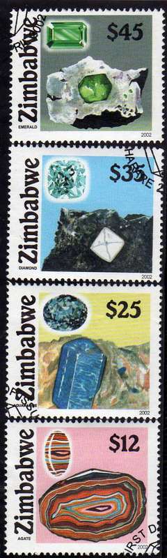 ZIMBABWE 2002 "GEMSTONES" SET OF 4 FVU. SG 1079-82. CAT 5,25 POUNDS.