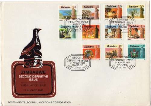 ZIMBABWE 1985 2ND DEFINITIVE SET OF 22 ON 2 FDC'S VFU. SG 659-680. CAT 15 POUNDS.