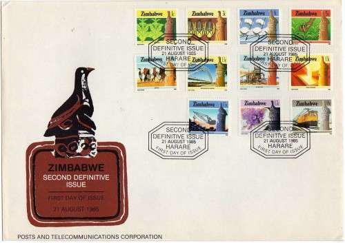 ZIMBABWE 1985 2ND DEFINITIVE SET OF 22 ON 2 FDC'S VFU. SG 659-680. CAT 15 POUNDS.