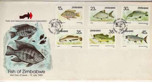 ZIMBABWE 1989 & 1994 "ZIMBABWE FISH" 2 SETS ON 2 FDC's. SG 756-61, 864-69. CAT STAMPS 6,50 POUNDS.