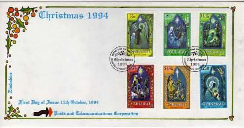 ZIMBABWE 1994 "CHRISTMAS" SET OF 6 ON FDC. SG 882-887. CAT STAMPS 6 POUNDS.