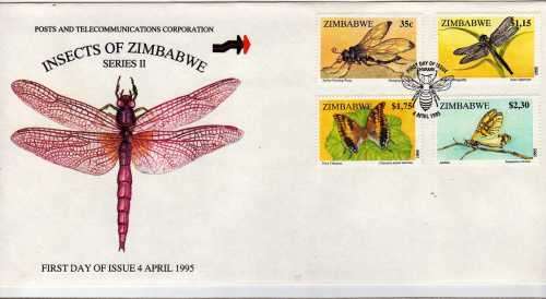 ZIMBABWE 1995 "INSECTS" SET OF 4 ON FDC. CAT STAMPS 6,50 POUNDS.