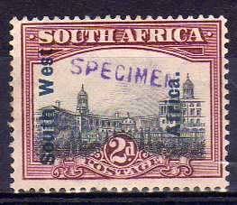 SOUTH WEST AFRICA 1926/7 PICTORIALS 2d, 3d and 1/- SINGLES HANDSTAMPED SPECIMEN.