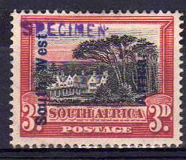 SOUTH WEST AFRICA 1926/7 PICTORIALS 2d, 3d and 1/- SINGLES HANDSTAMPED SPECIMEN.