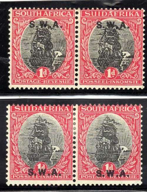 SOUTH WEST AFRICA 1927/30 1d HORIZ PAIRS M/MINT. SACC 82 & 82a. CAT R35.