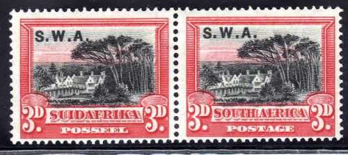 SOUTH WEST AFRICA 1927/30 3d PERF 14 HORIZONTAL PAIR LMM. SACC 84. CAT R100.