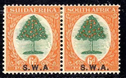 SOUTH WEST AFRICA 1927/30 6d VERY FINE MM PAIR WITH NO STOP AFTER "A" VARIETY. SACC 86a. CAT R2500.