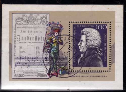 GERMANY 1991 "DEATH BICENT OF W.A. MOZART" MINI SHEET VFU. SG MS 2433.