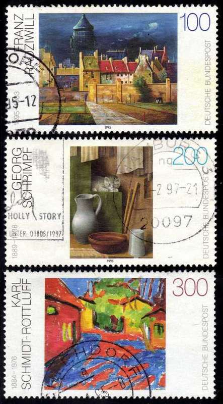 GERMANY 1995 "20TH CENTURY GERMAN PAINTINGS" 4TH SERIES SET OF 3 VFU. SG 2615-17. CAT 6,75 POUNDS.