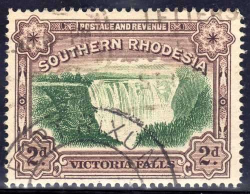 SOUTHERN RHODESIA 1935/41 LARGE FALLS 2d PERF 14 VFU WITH UPWARDS SHIFT OF VIGNETTE. SACC 36a.