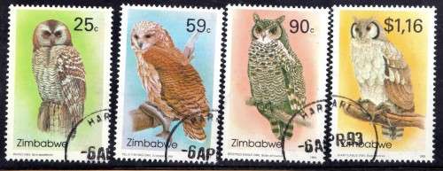 ZIMBABWE 1993 BIRDS "OWLS" SECOND SERIES SET OF 4 VFU. SG 850-3. CAT 11,50 POUNDS.