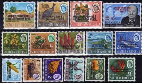 RHODESIA 1966 INDEPENDENCE SET OF 15 UMM. SACC 116-130. CAT R430 (SACC 2017/18).