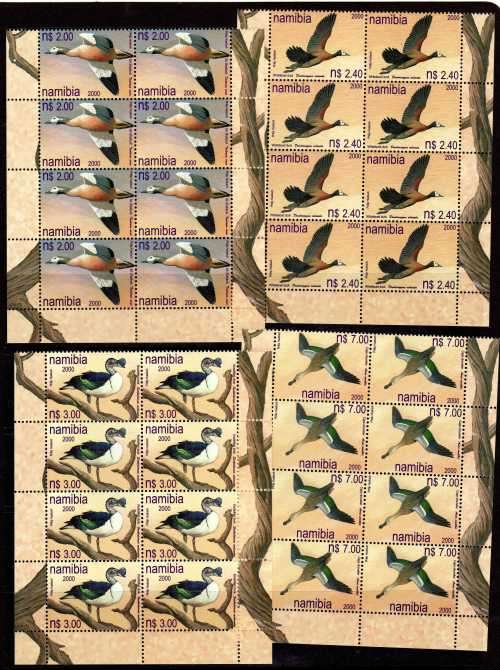 NAMIBIA 2000 `DUCKS OF NAMIBIA` SET OF 4 IN BLOCKS OF 8 UMM. SACC 318-321. CAT R816. (2023/25)