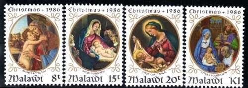 MALAWI 1986 "CHRISTMAS PAINTINGS" SET OF 4 UMM. SG 755-58. CAT 5,50 POUNDS.