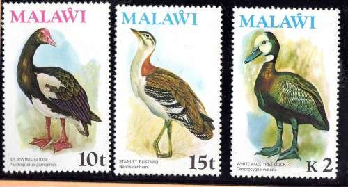 MALAWI 1975 BIRD DEFINITIVE 10t, 15t & K2 UNMOUNTED MINT. SG 478, 479 & 484. CAT 29,75 POUNDS.