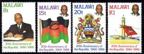 MALAWI 1986 "20TH ANNIV OF REPUBLIC" SET OF 4 U.M.M. SG 751-54. CAT 6 POUNDS.