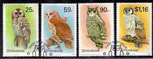 ZIMBABWE 1993 BIRDS "OWLS" SECOND SERIES SET OF 4 VFU. SG 850-3. CAT 11,50 POUNDS.