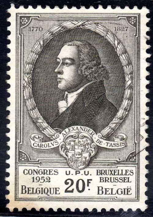 BELGIUM 1952 "13TH UPU CONGRESS BRUSSELS" 20FR GREY. SG 1408. CAT 55 POUNDS.